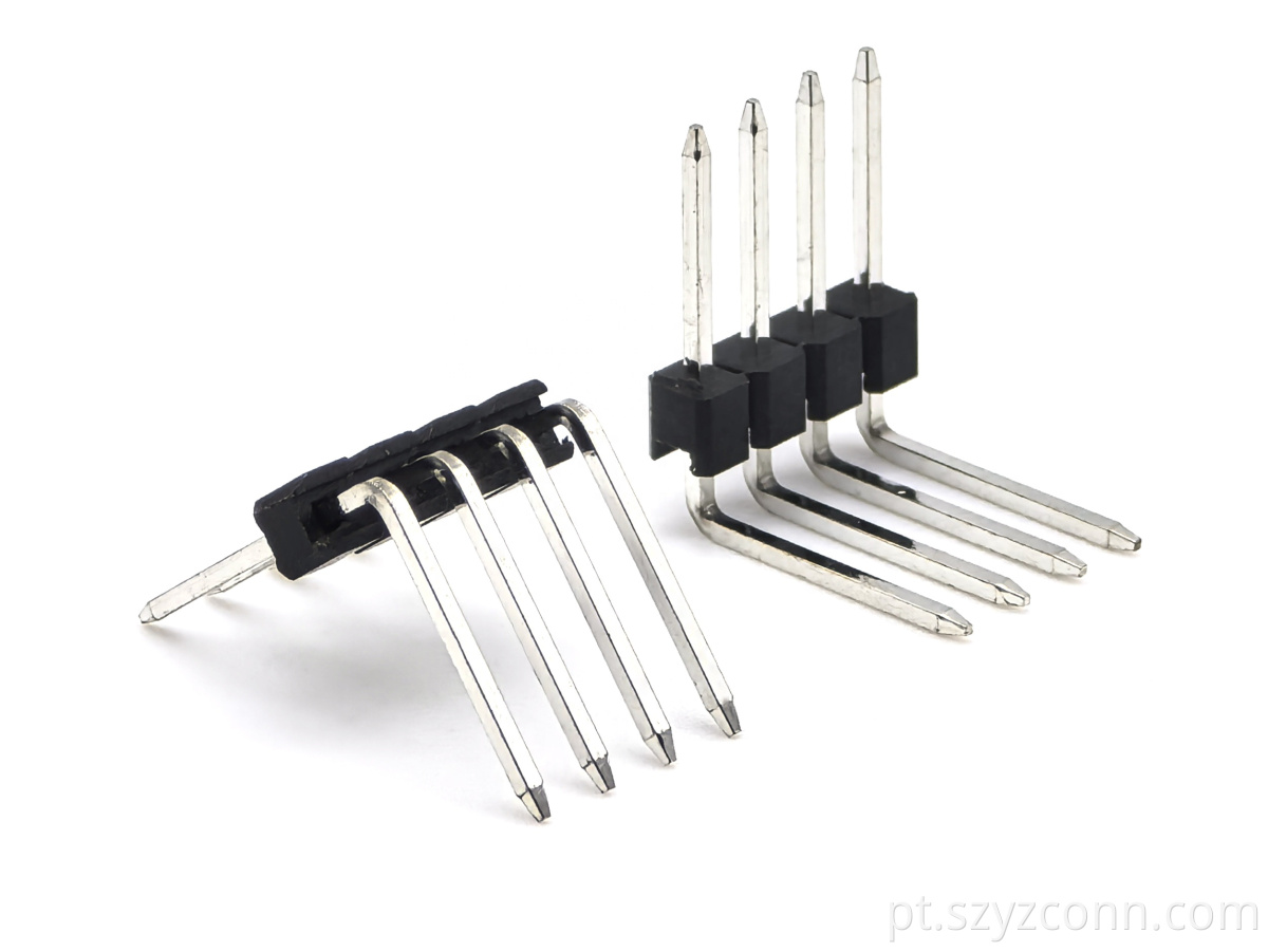 Ângulo direito de fileira única do conector do cabeçalho do pino de passo de 2,54 mm 2.54mm Pitch Pin header Connector Single Row Right Angle